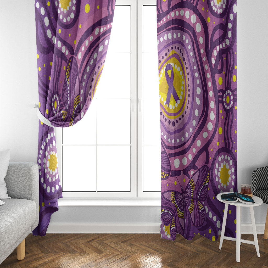 Australia Indigenous World Cancer Day Purple Aboriginal Window Curtain Butterfly Ribbon