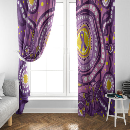 Australia Indigenous World Cancer Day Purple Aboriginal Window Curtain Butterfly Ribbon
