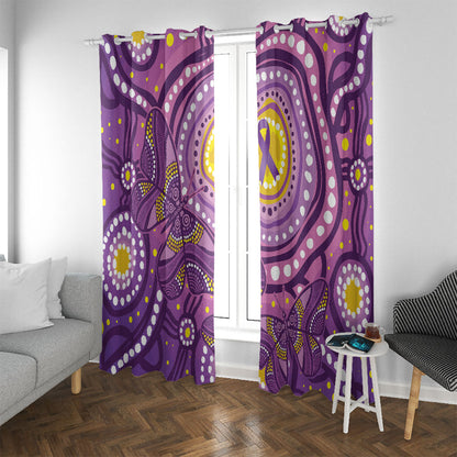 Australia Indigenous World Cancer Day Purple Aboriginal Window Curtain Butterfly Ribbon