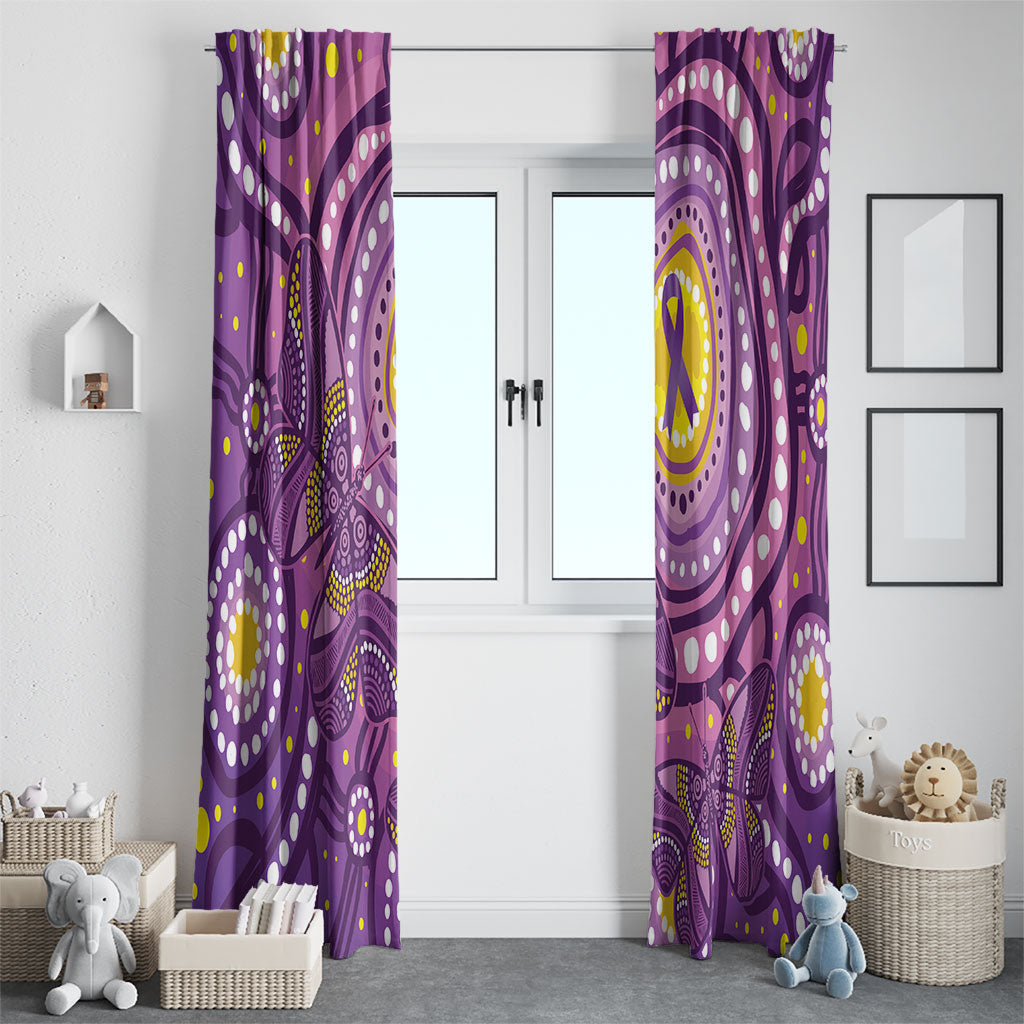 Australia Indigenous World Cancer Day Purple Aboriginal Window Curtain Butterfly Ribbon