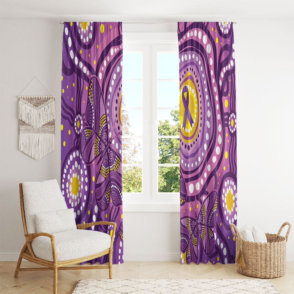 Australia Indigenous World Cancer Day Purple Aboriginal Window Curtain Butterfly Ribbon