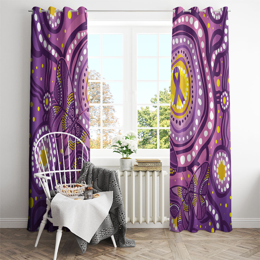 Australia Indigenous World Cancer Day Purple Aboriginal Window Curtain Butterfly Ribbon