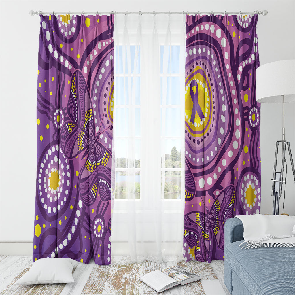 Australia Indigenous World Cancer Day Purple Aboriginal Window Curtain Butterfly Ribbon