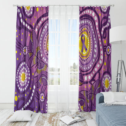 Australia Indigenous World Cancer Day Purple Aboriginal Window Curtain Butterfly Ribbon