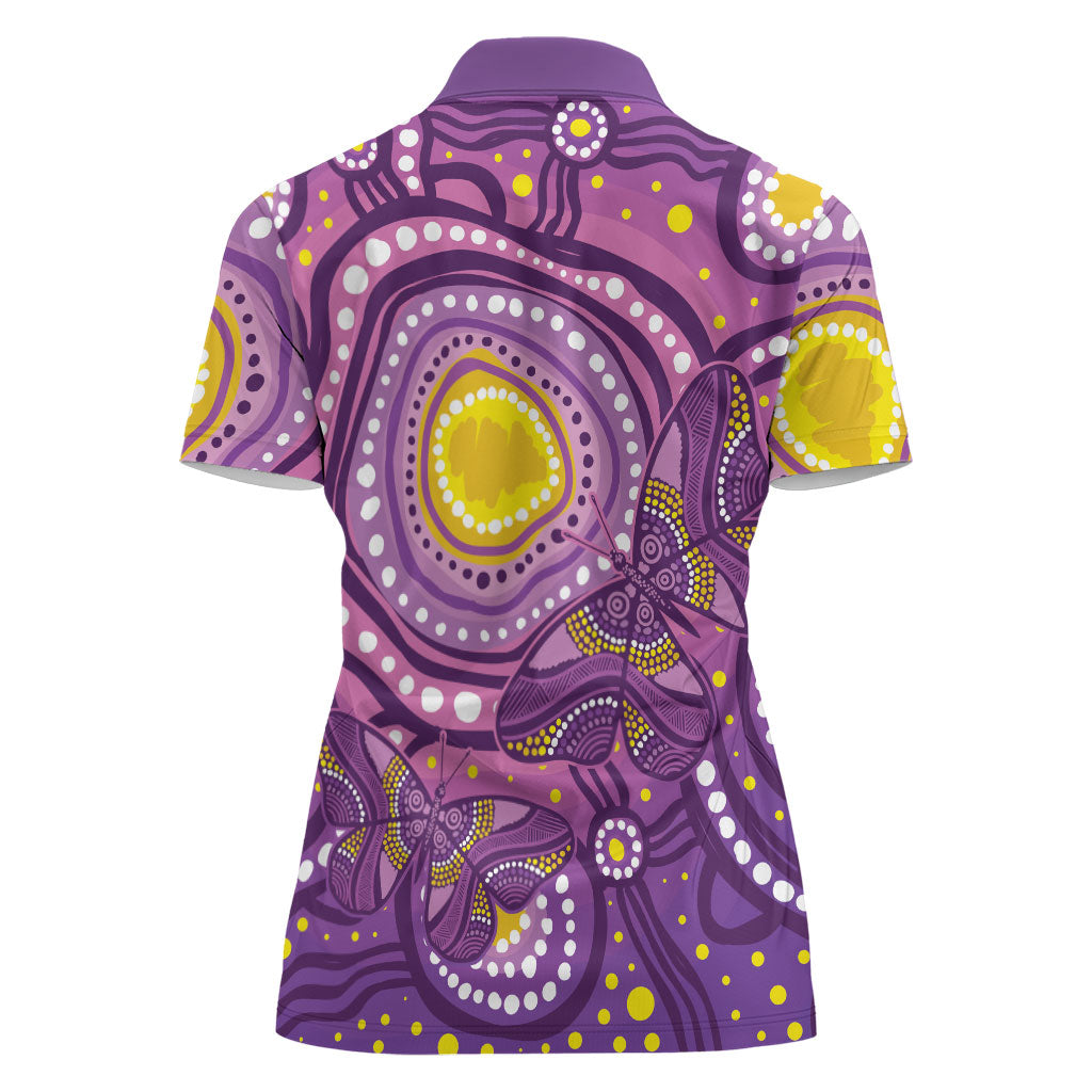 Australia Indigenous World Cancer Day Purple Aboriginal Women Polo Shirt Butterfly Ribbon