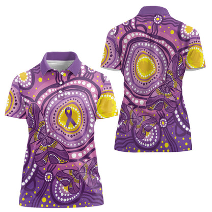 Australia Indigenous World Cancer Day Purple Aboriginal Women Polo Shirt Butterfly Ribbon