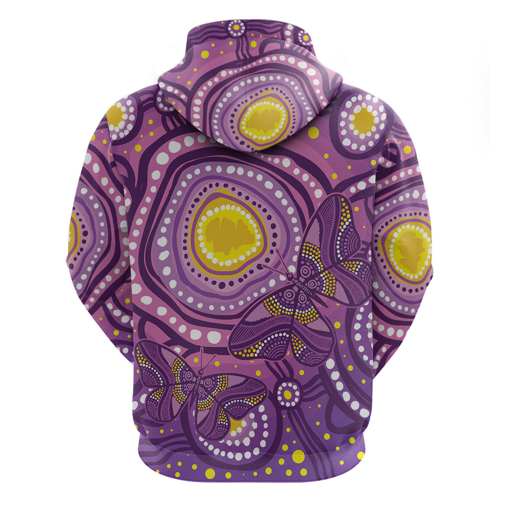 Australia Indigenous World Cancer Day Purple Aboriginal Zip Hoodie Butterfly Ribbon