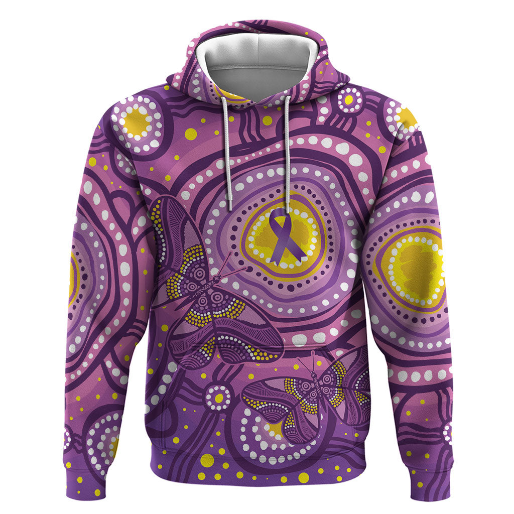 Australia Indigenous World Cancer Day Purple Aboriginal Zip Hoodie Butterfly Ribbon