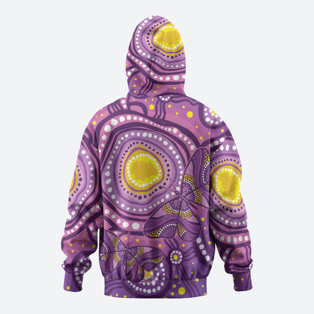 Australia Indigenous World Cancer Day Purple Aboriginal Zip Hoodie Butterfly Ribbon