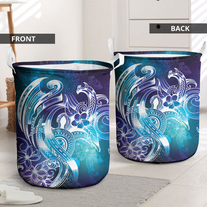 Aloha Hawaii Turtle Laundry Basket Teal Purple Ribbon