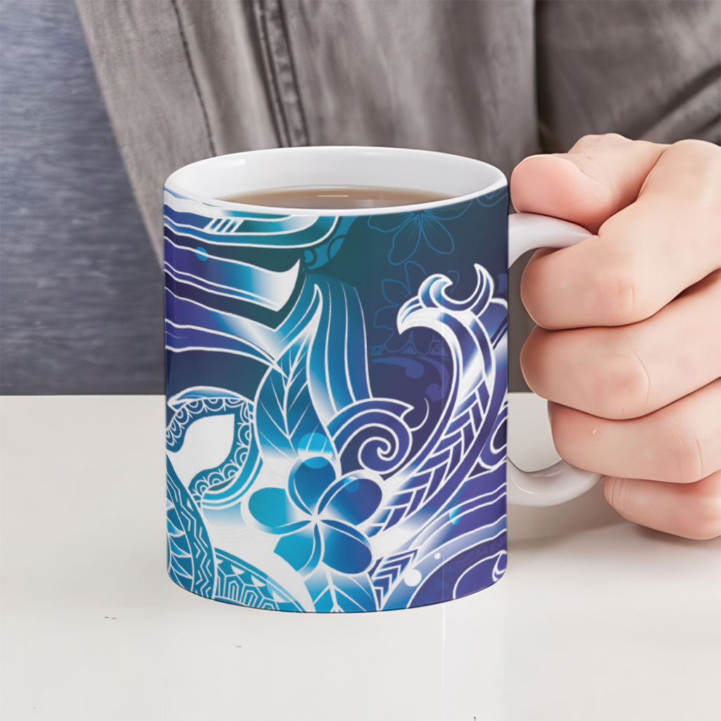 Aloha Hawaii Turtle Ceramic Mug Teal Purple Ribbon