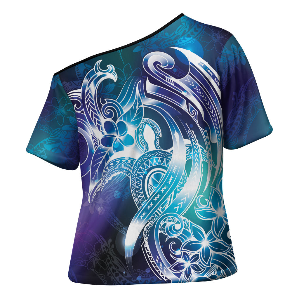 Aloha Hawaii Turtle Cross Shoulder Shirt Teal Purple Ribbon
