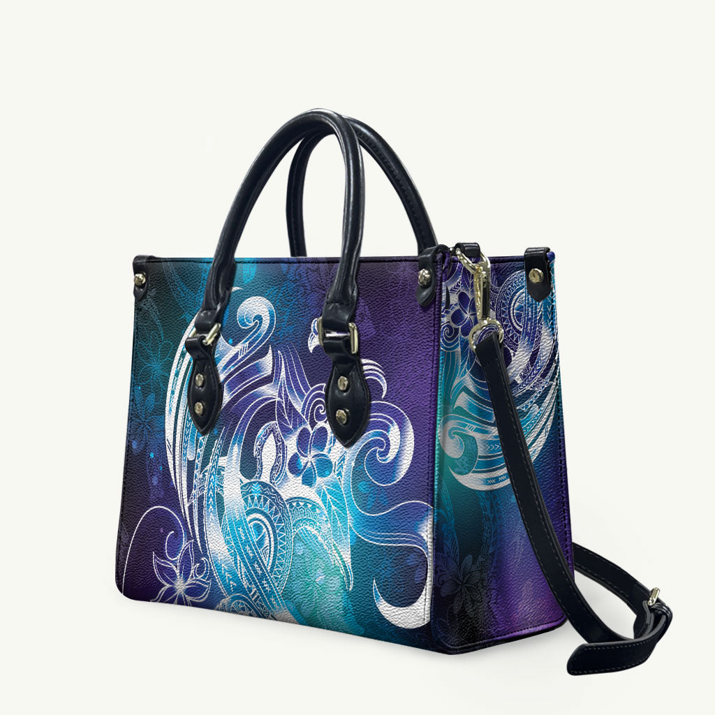 Aloha Hawaii Turtle Leather Bag Teal Purple Ribbon