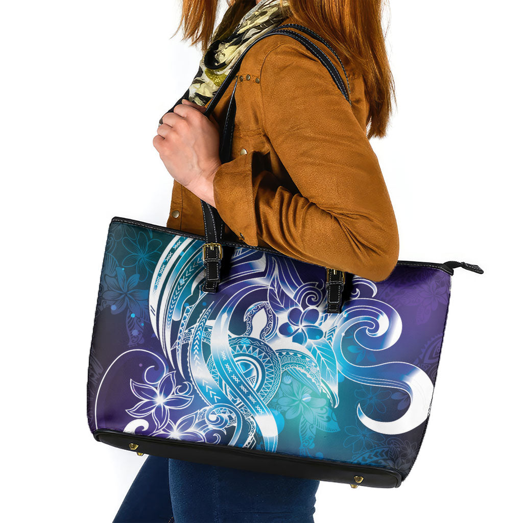 Aloha Hawaii Turtle Leather Tote Bag Teal Purple Ribbon