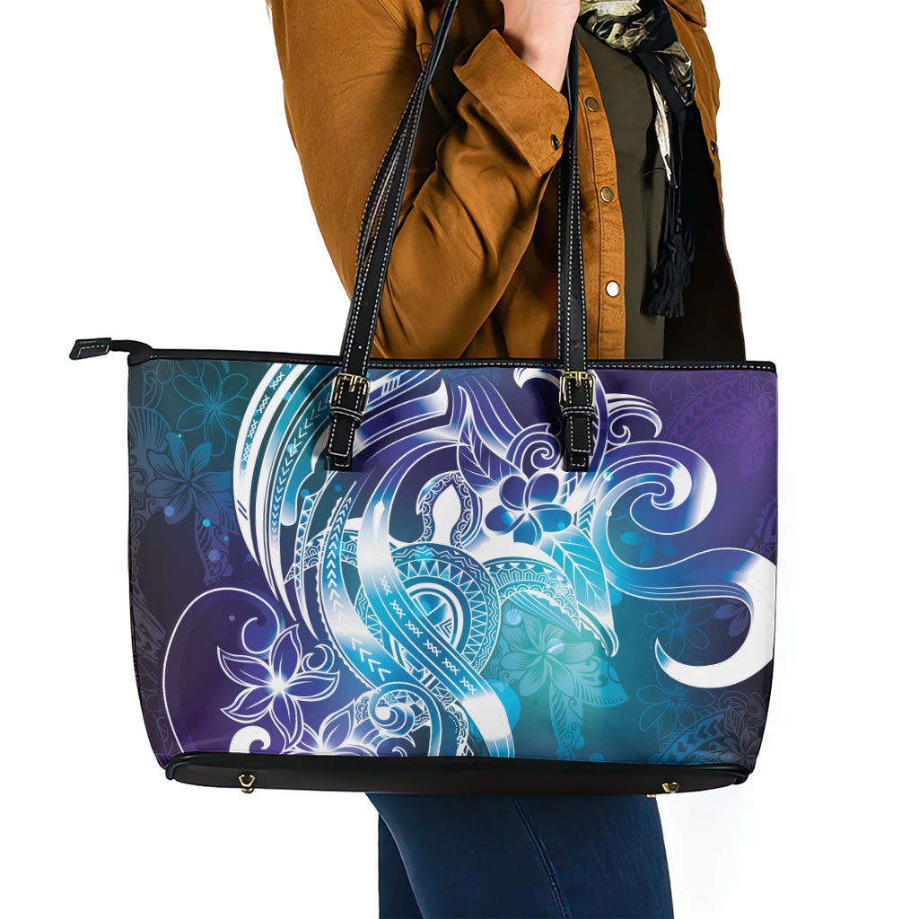 Aloha Hawaii Turtle Leather Tote Bag Teal Purple Ribbon