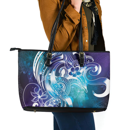 Aloha Hawaii Turtle Leather Tote Bag Teal Purple Ribbon