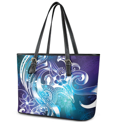Aloha Hawaii Turtle Leather Tote Bag Teal Purple Ribbon