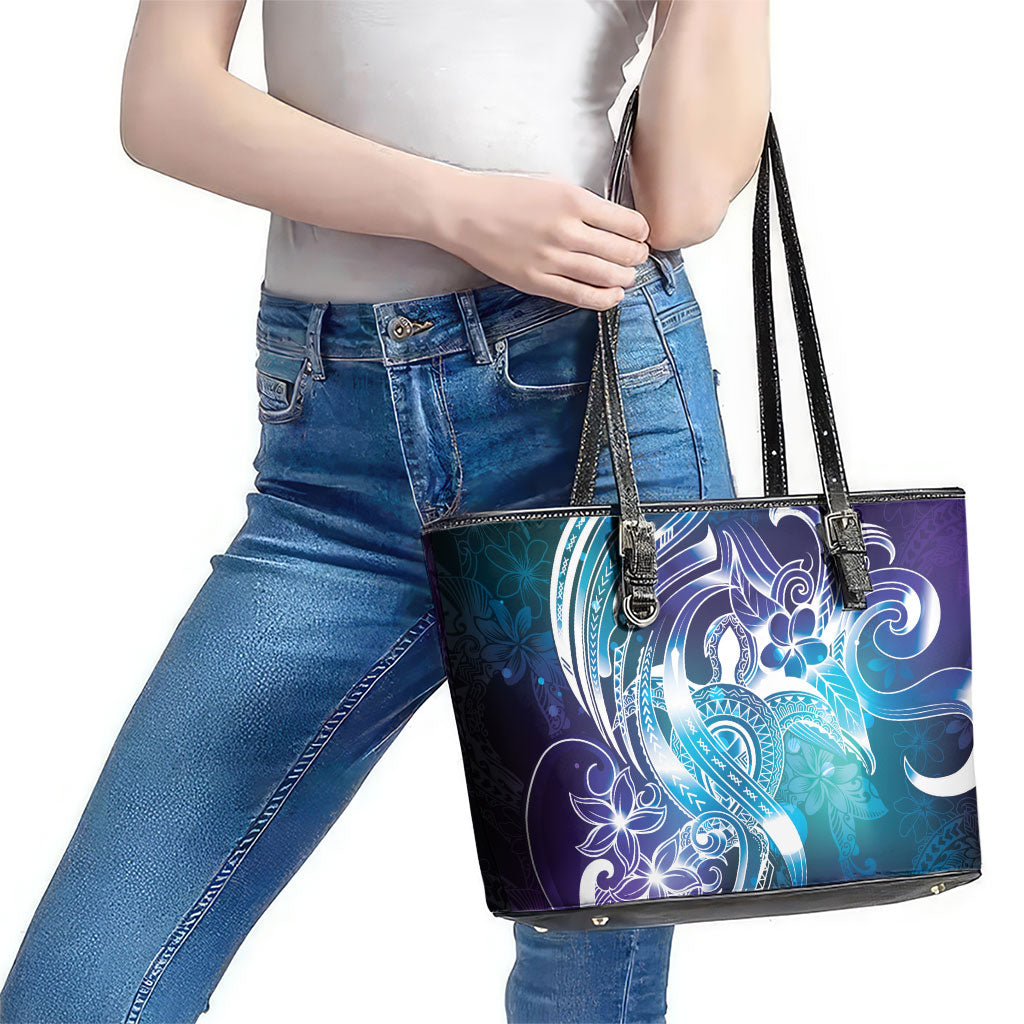 Aloha Hawaii Turtle Leather Tote Bag Teal Purple Ribbon