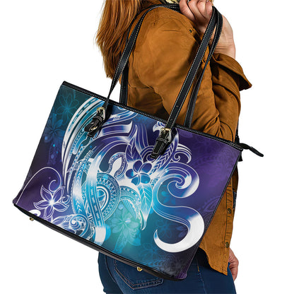 Aloha Hawaii Turtle Leather Tote Bag Teal Purple Ribbon