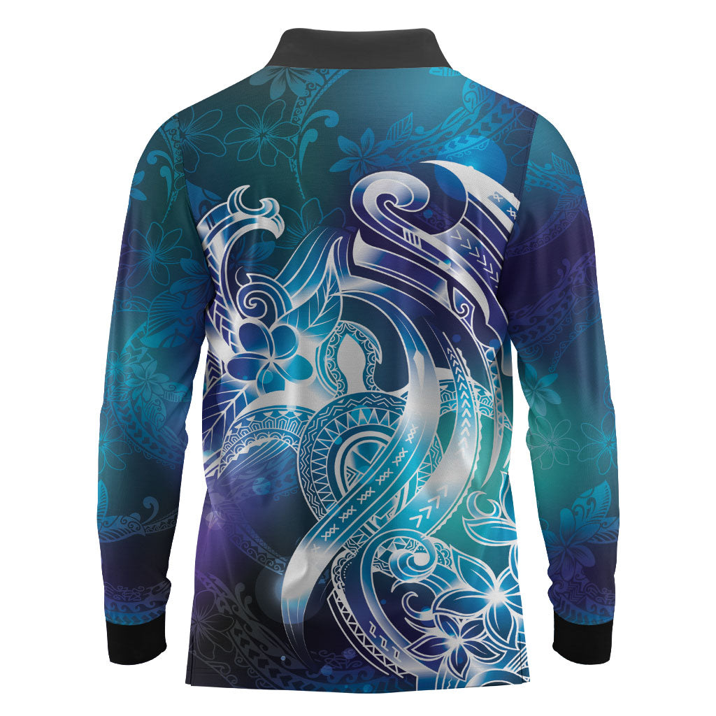 Aloha Hawaii Turtle Long Sleeve Polo Shirt Teal Purple Ribbon