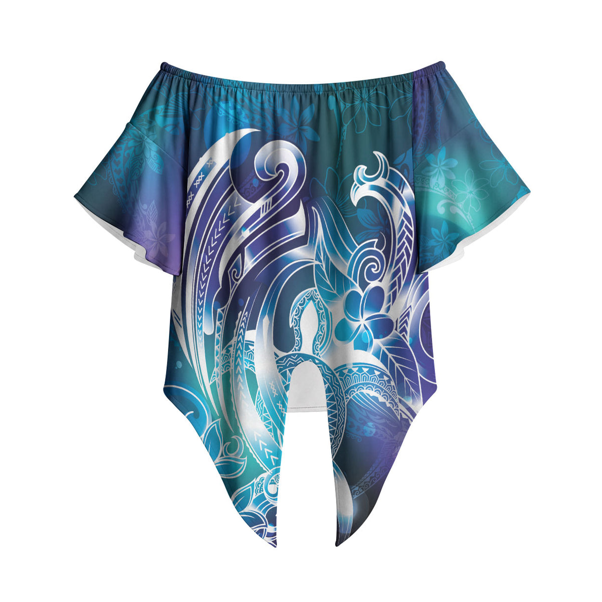 Aloha Hawaii Turtle Off Shoulder Wrap Waist Top Teal Purple Ribbon