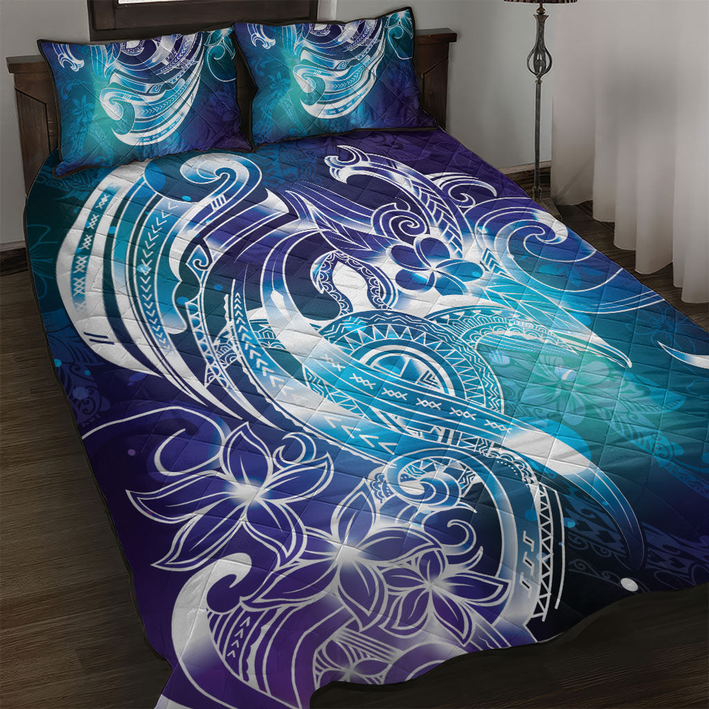 Aloha Hawaii Turtle Quilt Bed Set Teal Purple Ribbon