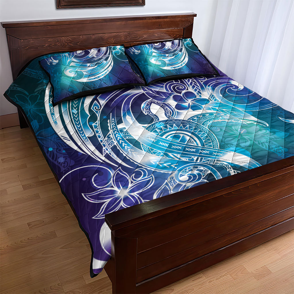 Aloha Hawaii Turtle Quilt Bed Set Teal Purple Ribbon