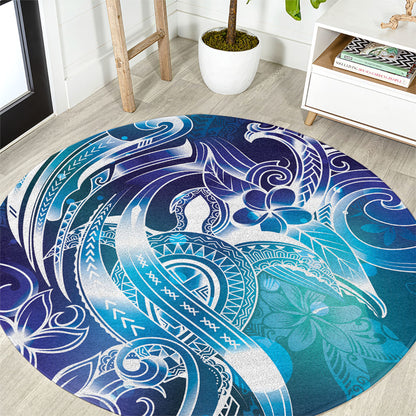 Aloha Hawaii Turtle Round Carpet Teal Purple Ribbon