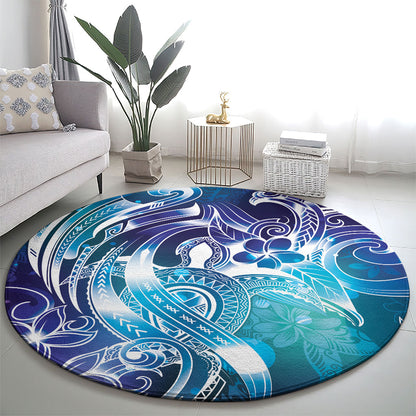 Aloha Hawaii Turtle Round Carpet Teal Purple Ribbon