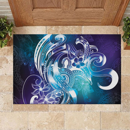 Aloha Hawaii Turtle Rubber Doormat Teal Purple Ribbon