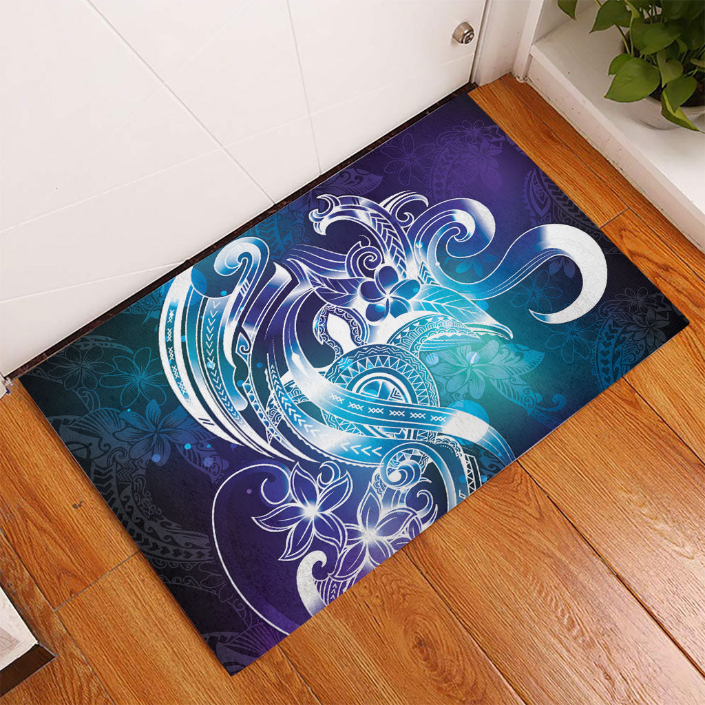 Aloha Hawaii Turtle Rubber Doormat Teal Purple Ribbon