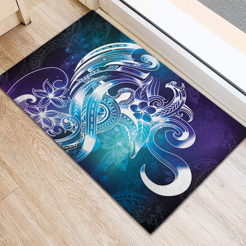 Aloha Hawaii Turtle Rubber Doormat Teal Purple Ribbon