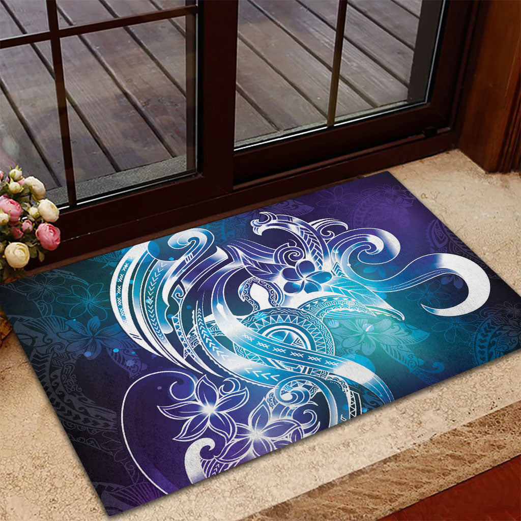 Aloha Hawaii Turtle Rubber Doormat Teal Purple Ribbon