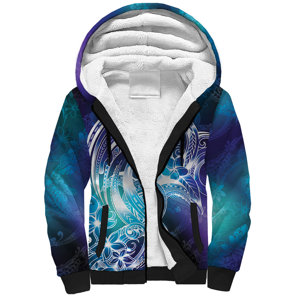 Aloha Hawaii Turtle Sherpa Hoodie Teal Purple Ribbon