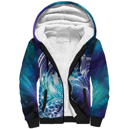 Aloha Hawaii Turtle Sherpa Hoodie Teal Purple Ribbon