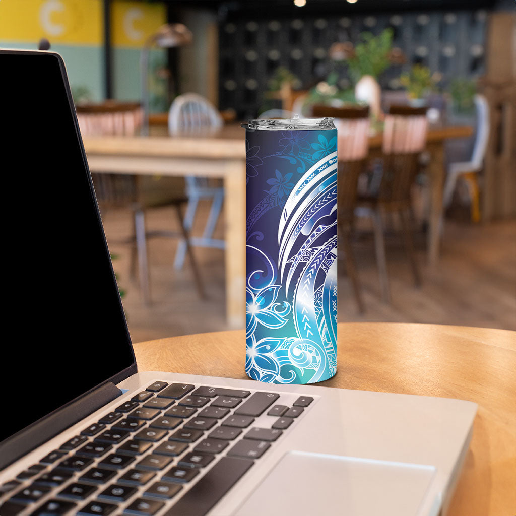 Aloha Hawaii Turtle Skinny Tumbler Teal Purple Ribbon