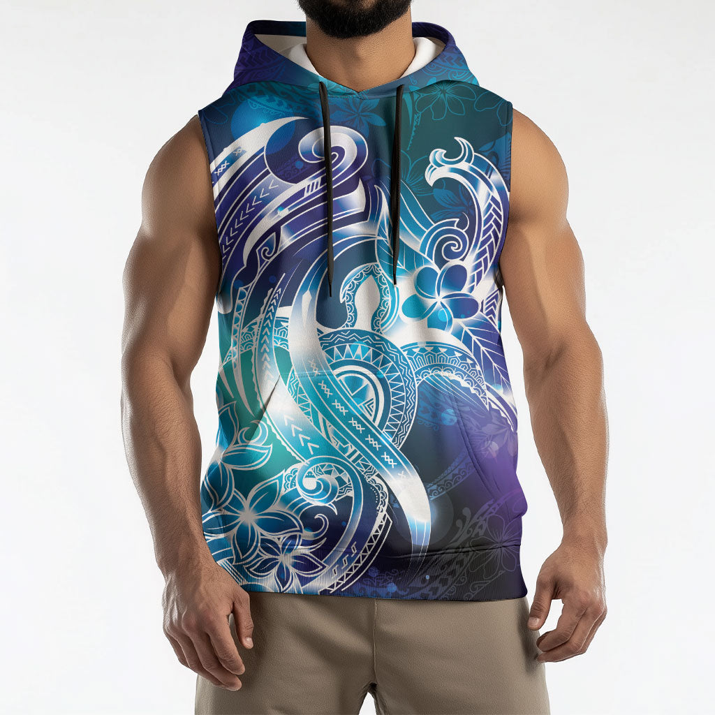 Aloha Hawaii Turtle Sleeveless Hoodie Teal Purple Ribbon
