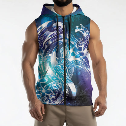 Aloha Hawaii Turtle Sleeveless Zip Hoodie Teal Purple Ribbon