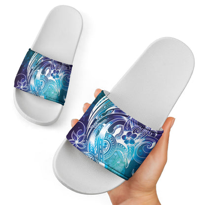 Aloha Hawaii Turtle Slide Sandals Teal Purple Ribbon