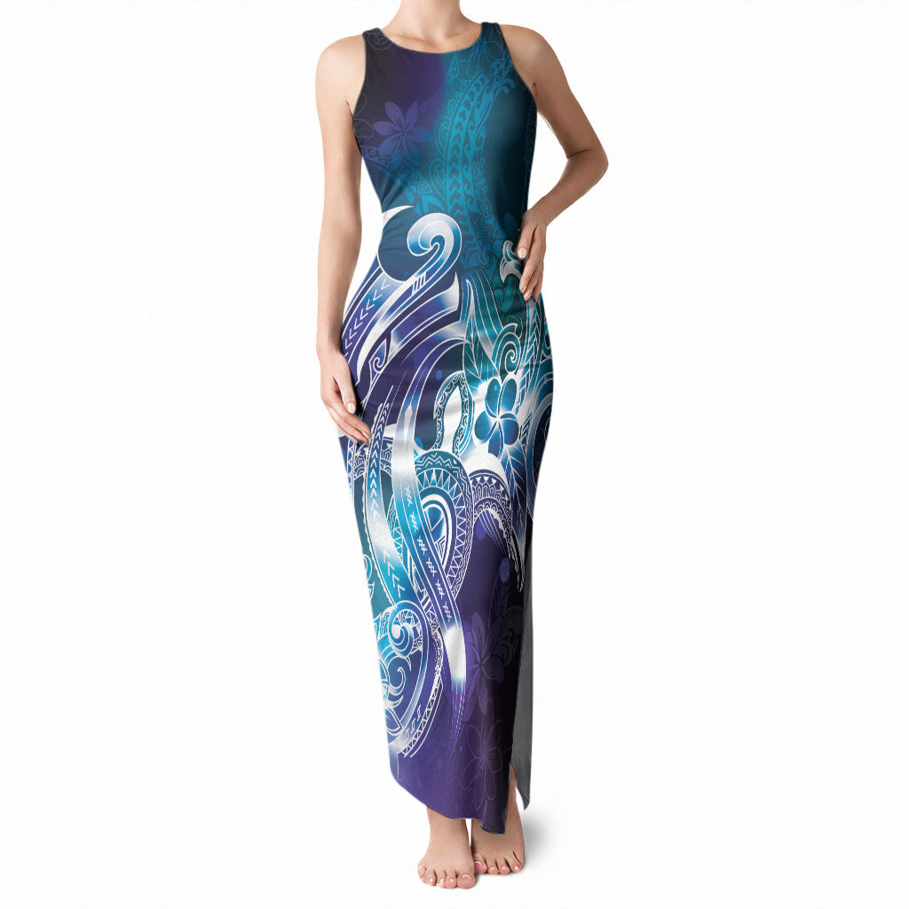 Aloha Hawaii Turtle Tank Maxi Dress Teal Purple Ribbon