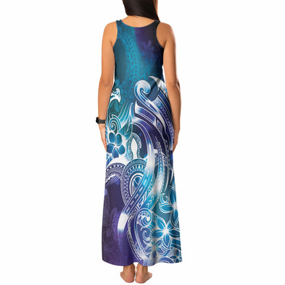 Aloha Hawaii Turtle Tank Maxi Dress Teal Purple Ribbon