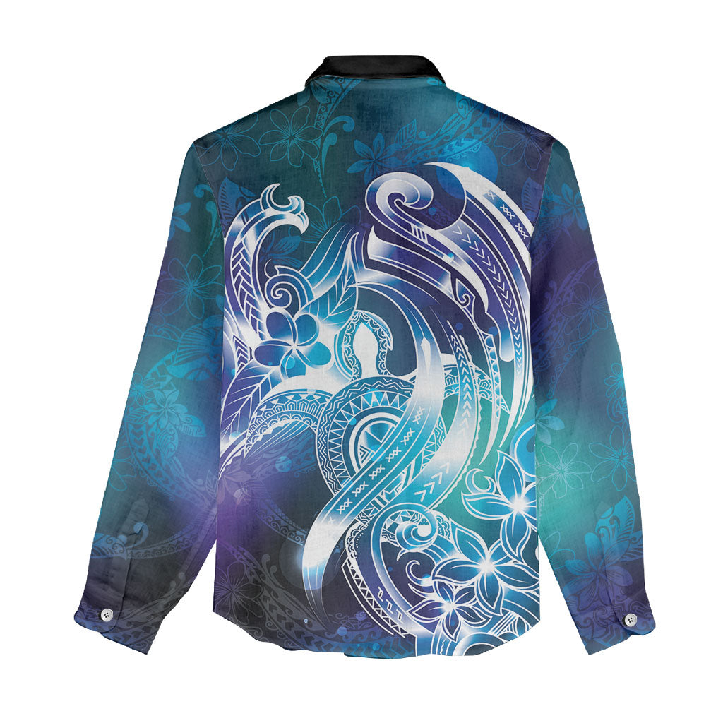 Aloha Hawaii Turtle Women Casual Shirt Teal Purple Ribbon