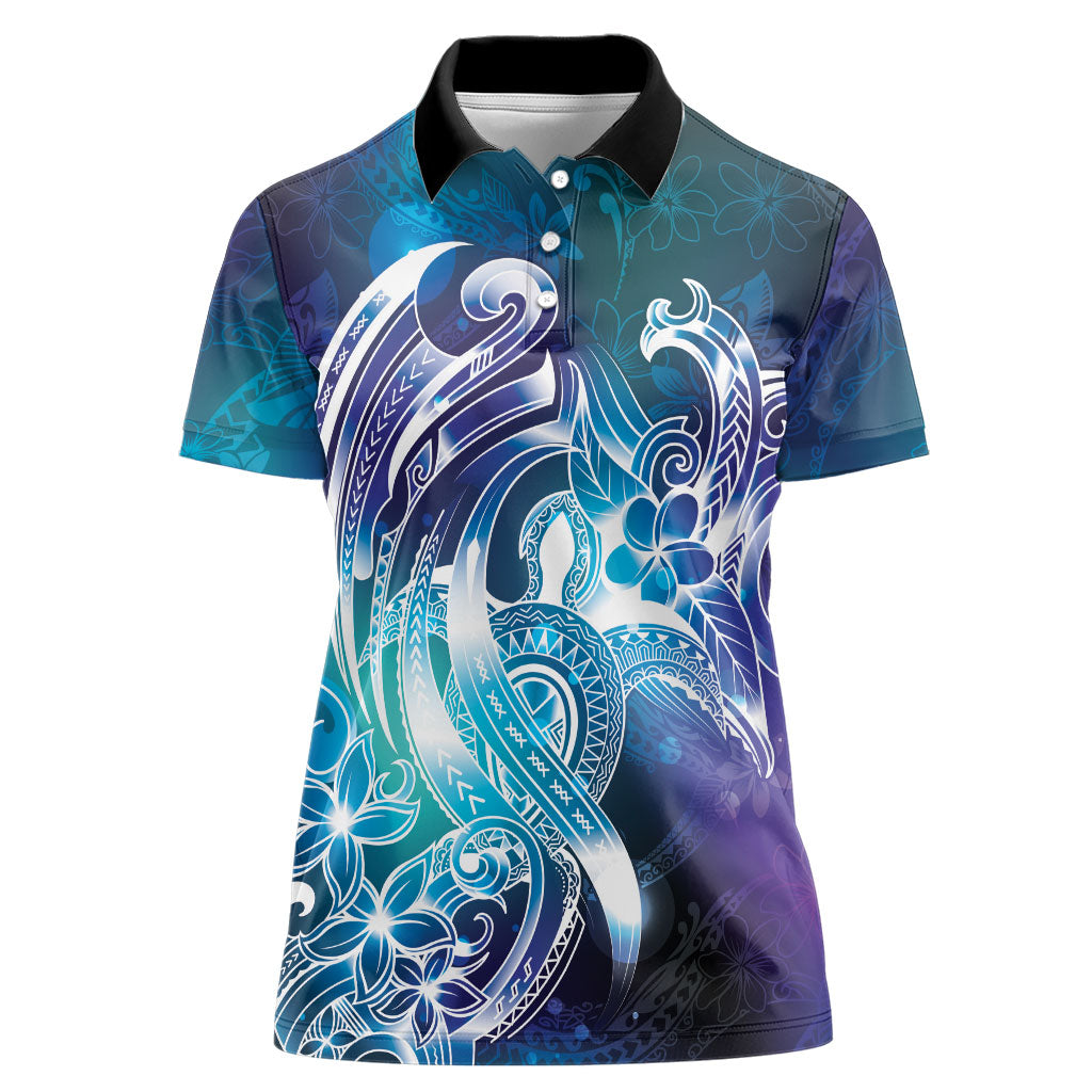 Aloha Hawaii Turtle Women Polo Shirt Teal Purple Ribbon