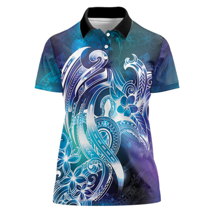 Aloha Hawaii Turtle Women Polo Shirt Teal Purple Ribbon