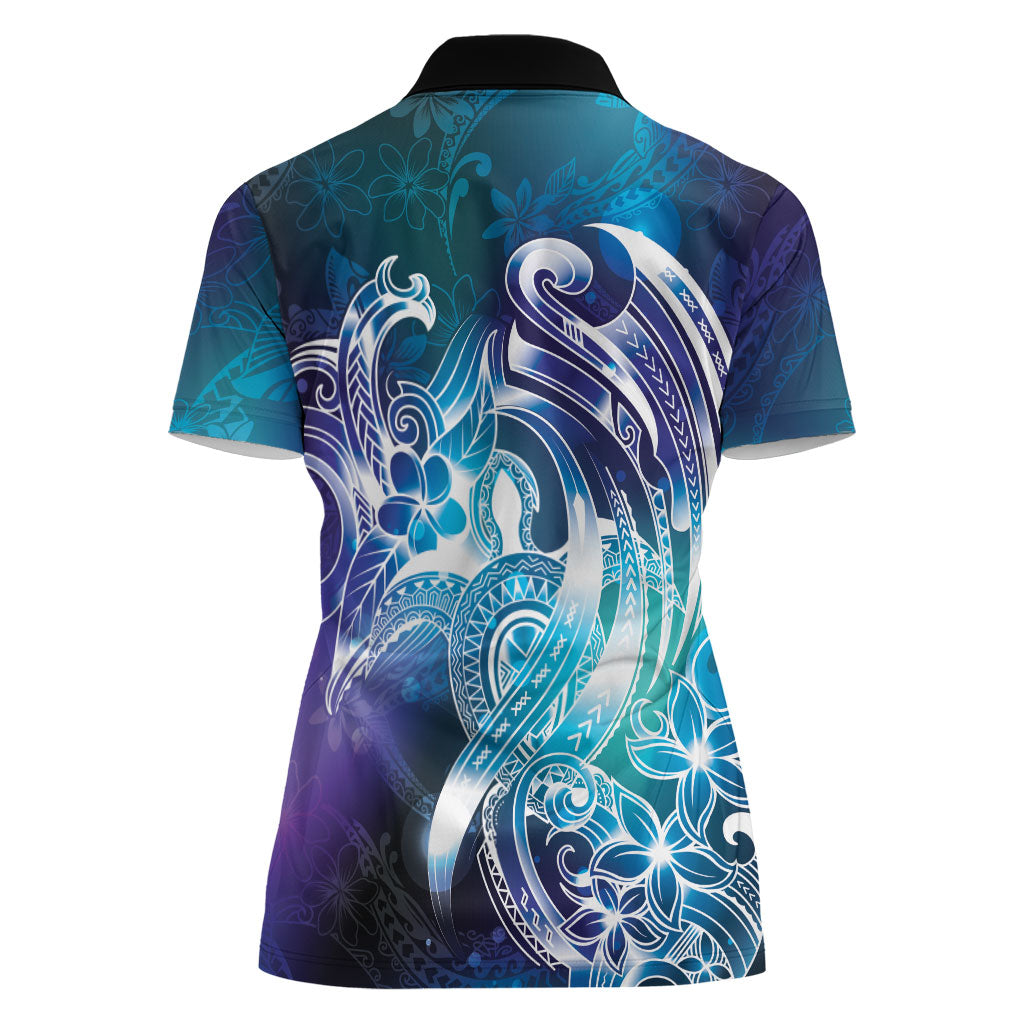 Aloha Hawaii Turtle Women Polo Shirt Teal Purple Ribbon