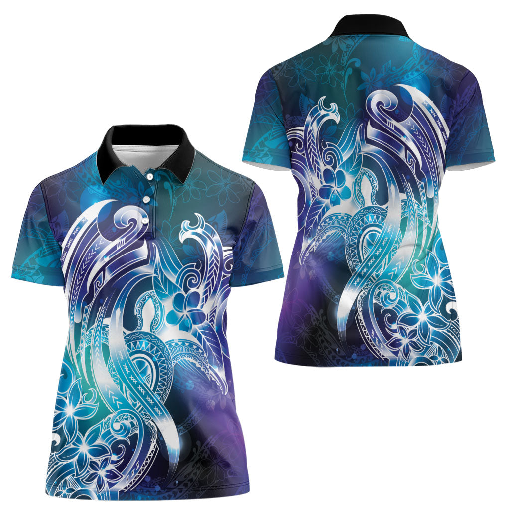 Aloha Hawaii Turtle Women Polo Shirt Teal Purple Ribbon