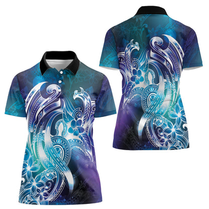 Aloha Hawaii Turtle Women Polo Shirt Teal Purple Ribbon