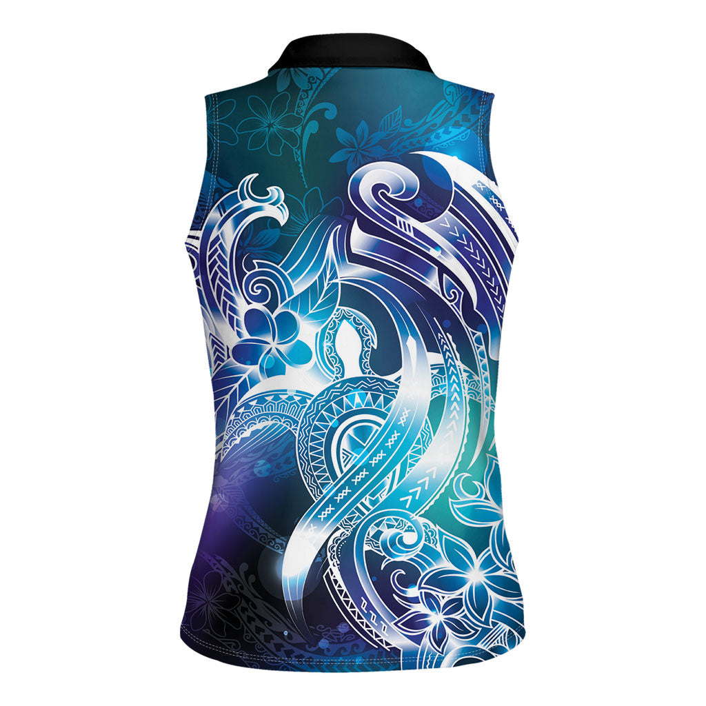 Aloha Hawaii Turtle Women Sleeveless Polo Shirt Teal Purple Ribbon