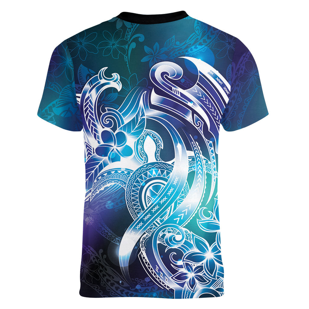 Aloha Hawaii Turtle Women V-Neck T-Shirt Teal Purple Ribbon