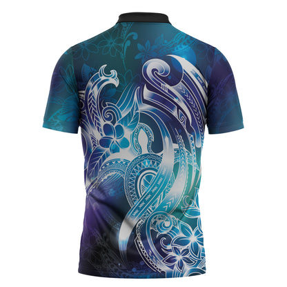 Aloha Hawaii Turtle Zipper Polo Shirt Teal Purple Ribbon